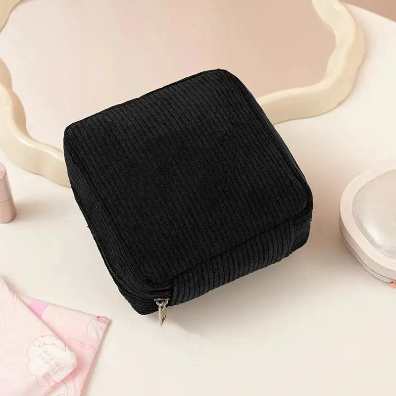 Pochette de rangement multifonction noire en tissu côtelé, petite trousse maquillage