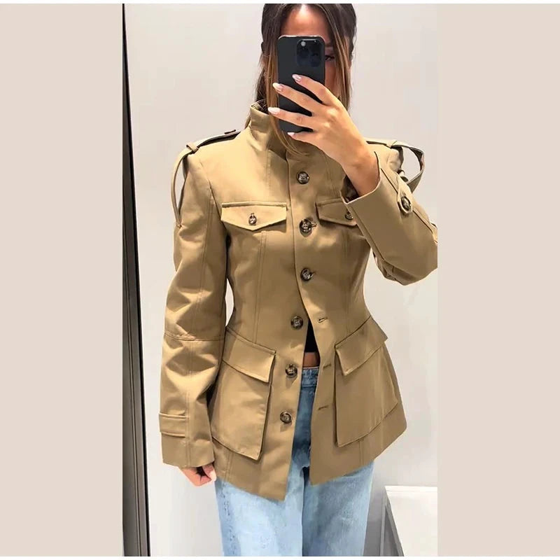 Veste pilote femme marron – Zip et revers - LSDLBoutique