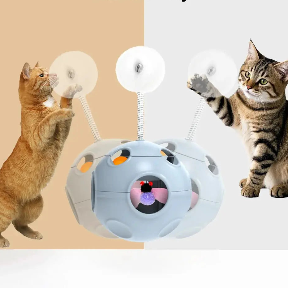 Jouet interactif pour chats LSDLBoutique: balle puzzle bleu-gris à trous avec abeille factice et ressorts