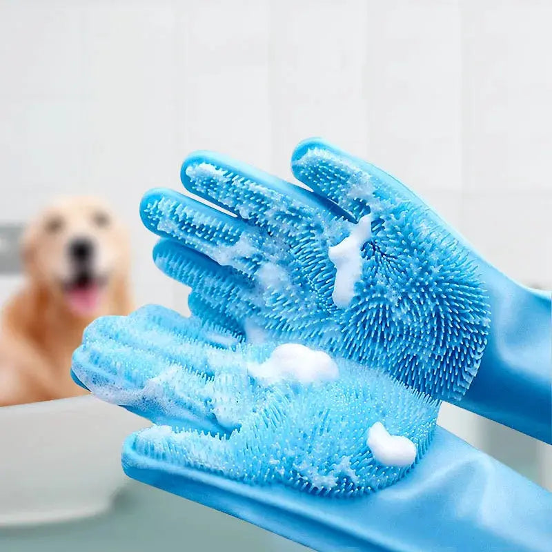 Gant de toilettage en silicone bleu LSDLBoutique pour chiens et chats