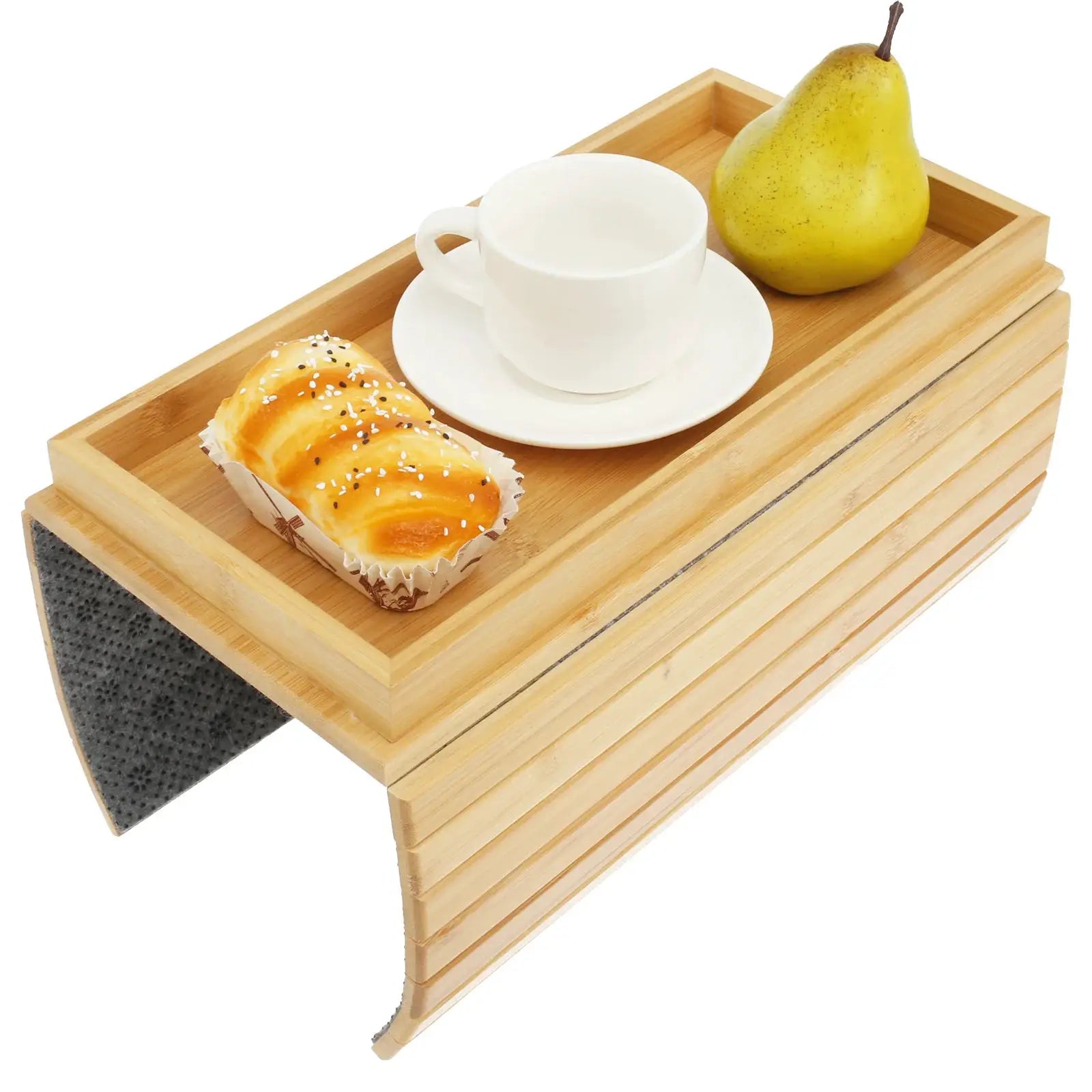 Plateau d'accoudoir de canapé en bambou pliable avec porte-gobelet antidérapant