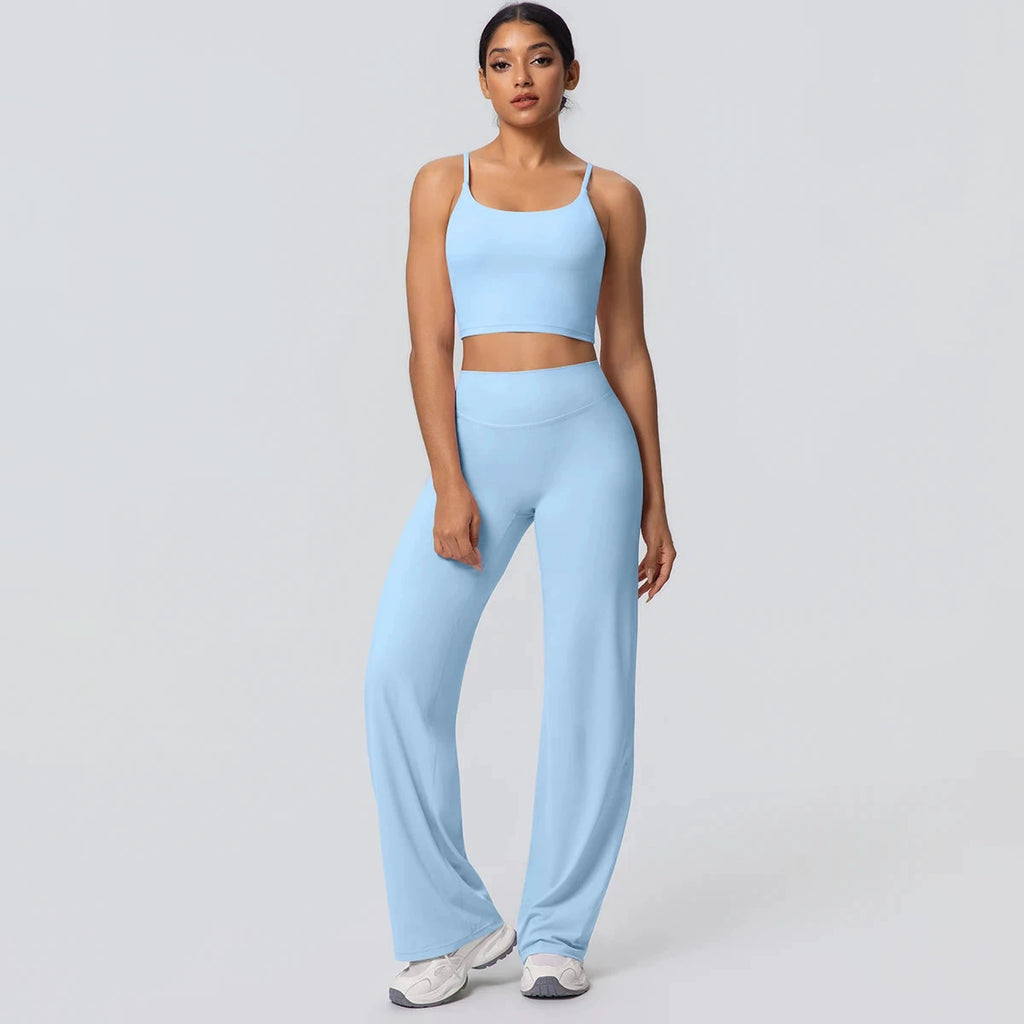 Women's Backless Sports Top and High-Waisted Pants Set