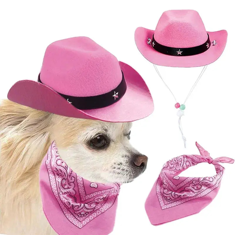 Ensemble chapeau cowboy rose et bandana pour chien et chat, accessoires western (2 pièces), LSDLBoutique