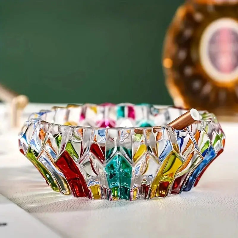 Cendrier en verre – Design circulaire coloré – Décoration maison et bureau