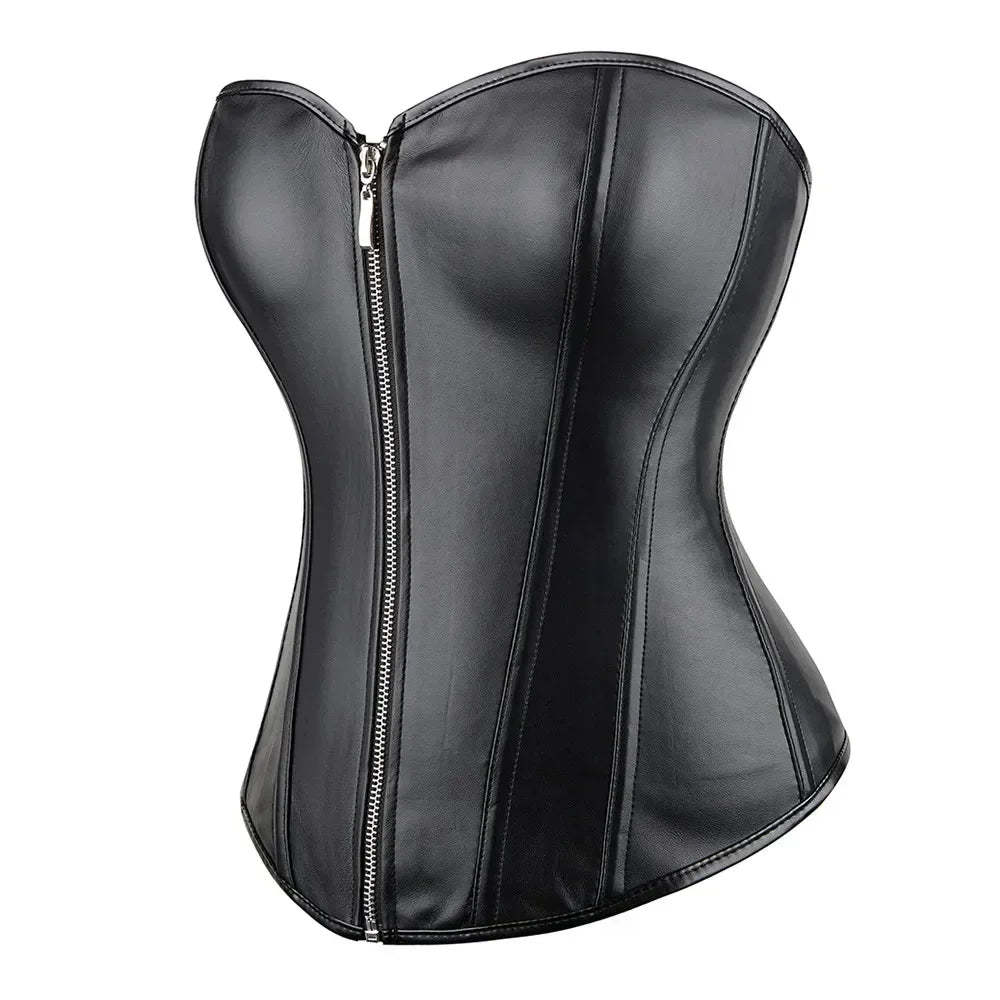 Corselet simili cuir brillant zippé – Laçage, décolleté cœur – vue 2 | Les Secrets de Léa