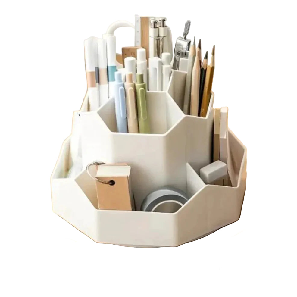 360° Rotating Desk Organizer – Multi-Compartment Pen Holder