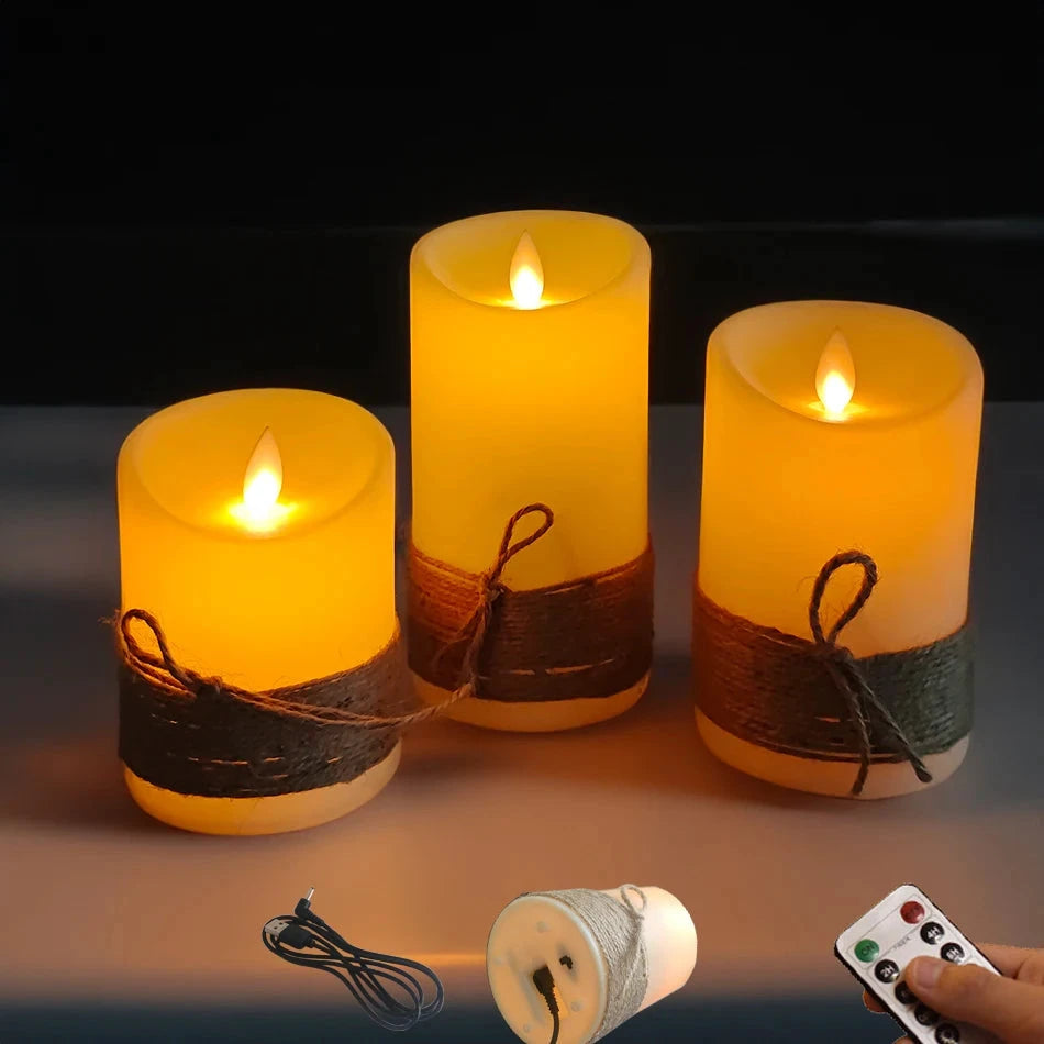 Bougies LED Sans Flamme USB Télécommande Ensemble 3 Pièces - LSDLBoutique