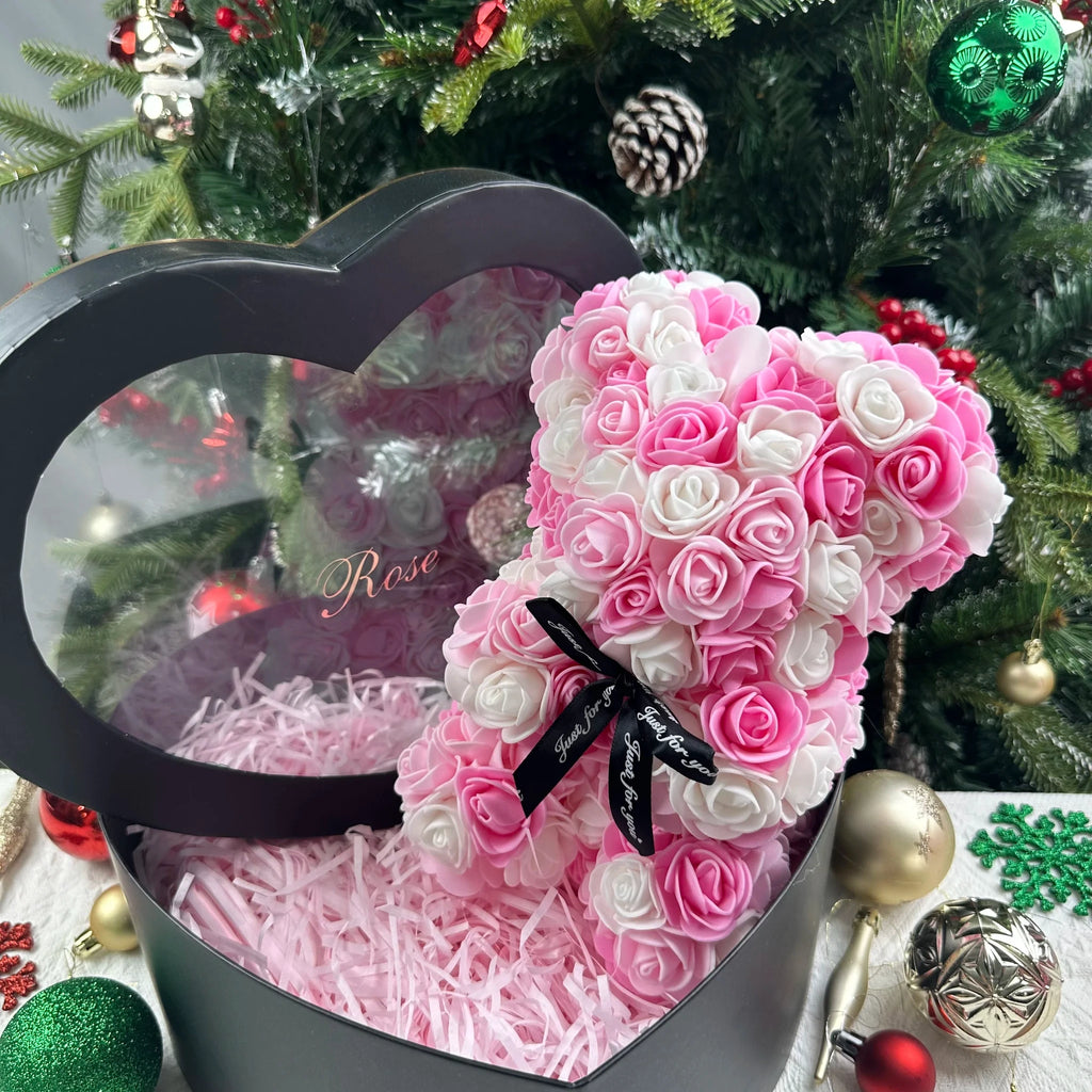 Ourson en roses éternelles avec boîte – 25 cm - LSDLBoutique