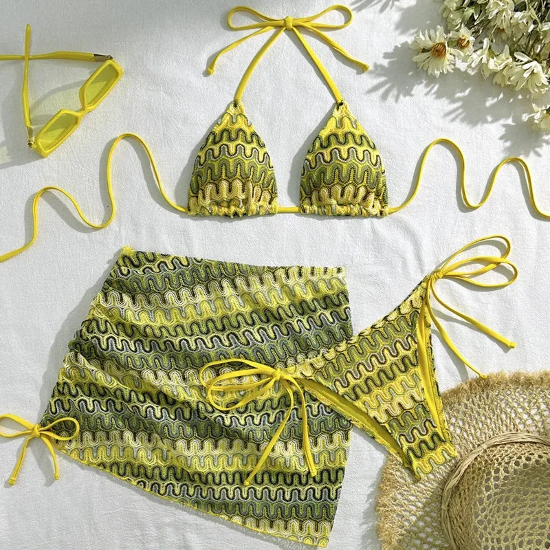 Les Secrets de Léa – Bikini trois pièces motif géométrique – Sweety - LSDLBoutique