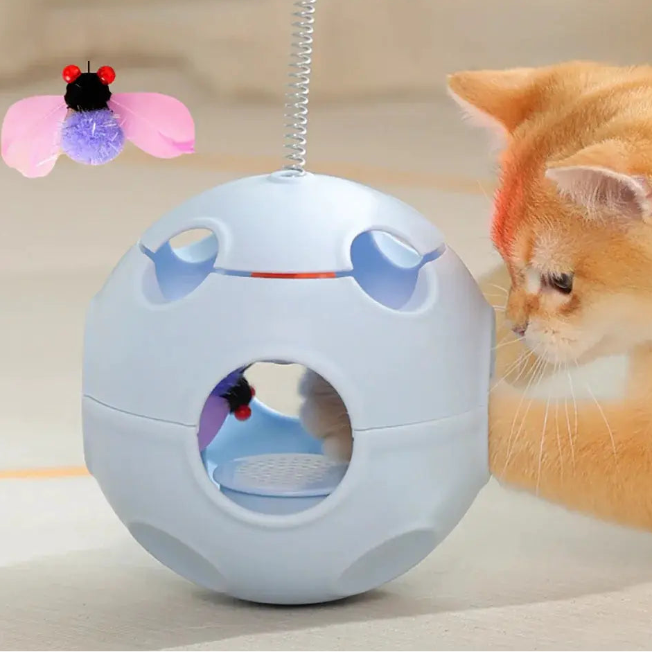 Jouet interactif pour chats LSDLBoutique: balle d'enrichissement bleue à trous avec abeille factice