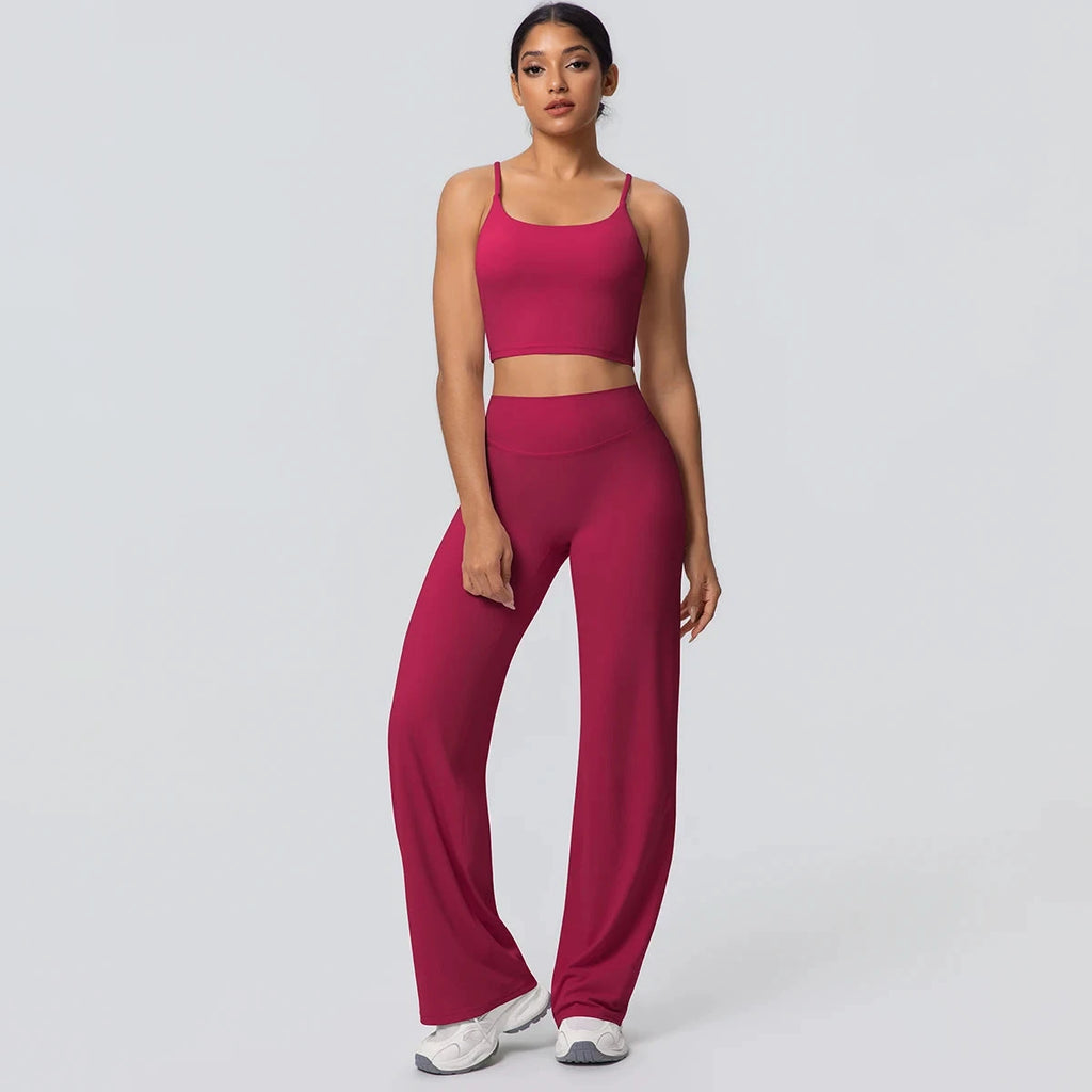 Women's Backless Sports Top and High-Waisted Pants Set