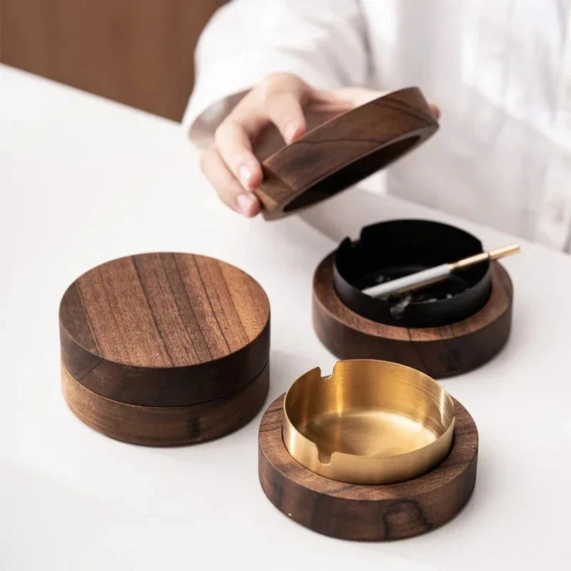 Cendrier de bureau en noyer et acier inoxydable - LSDLBoutique