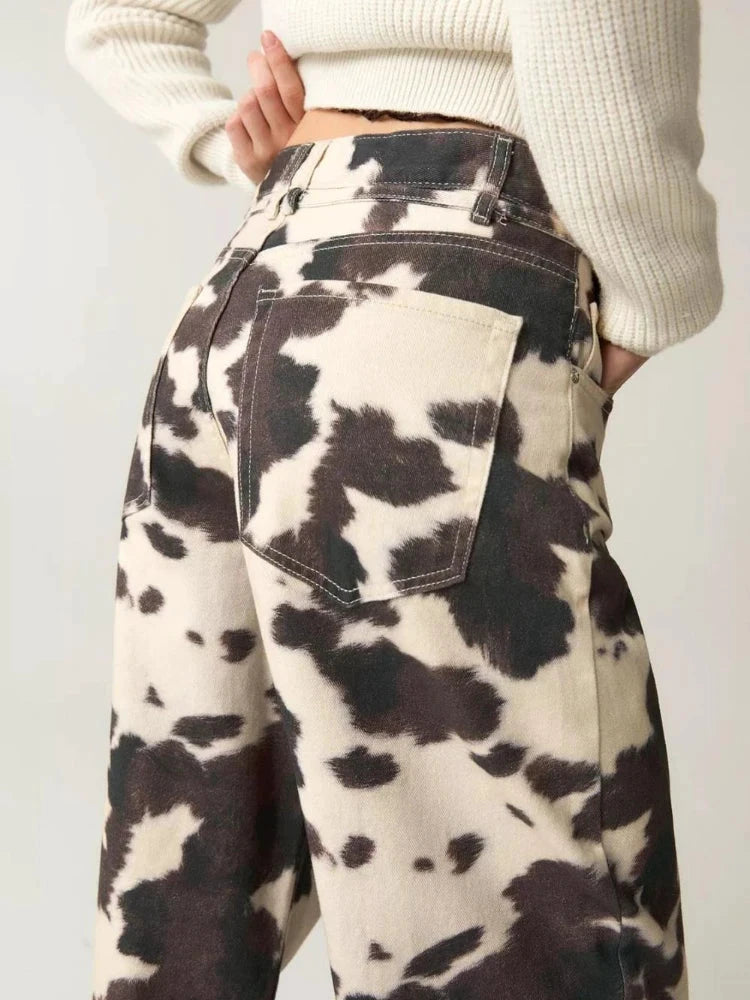 Jean Femme Vintage Imprimé Vache Y2K Baggy Denim - LSDLBoutique