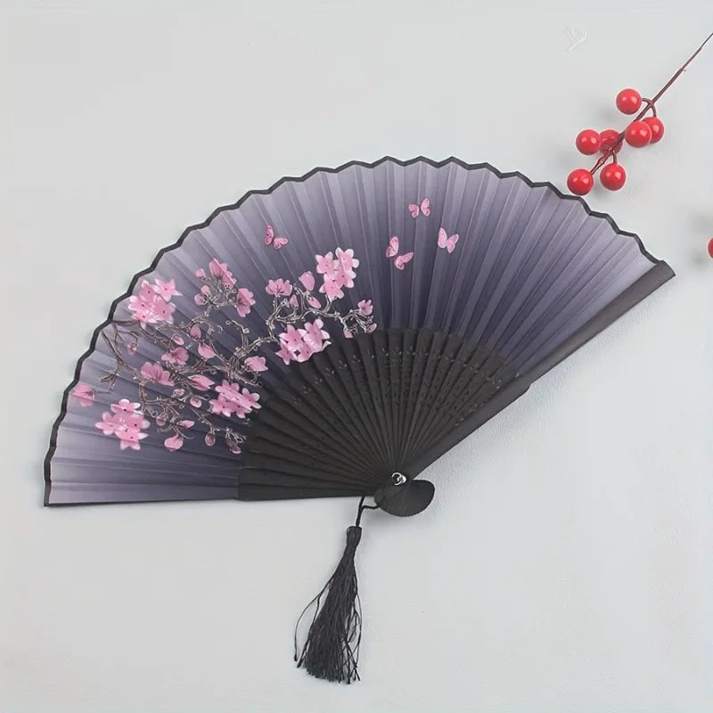 Paper Fan with Cherry Blossom Pattern – Vintage Floral Cherry Blossom Fan
