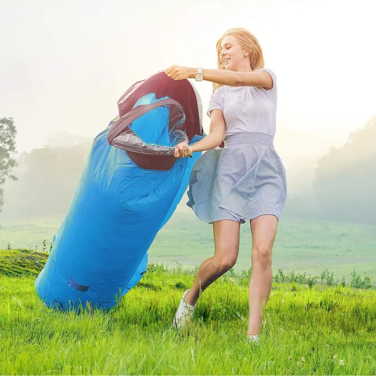 Inflatable air sofa for beach and camping – with carry bag
