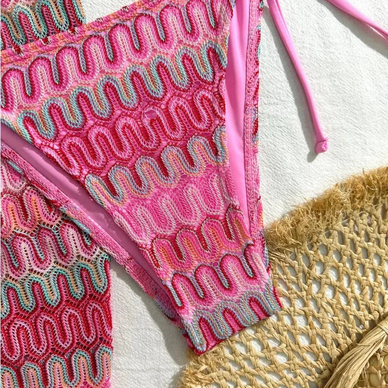 Les Secrets de Léa – Bikini trois pièces motif géométrique – Sweety - LSDLBoutique