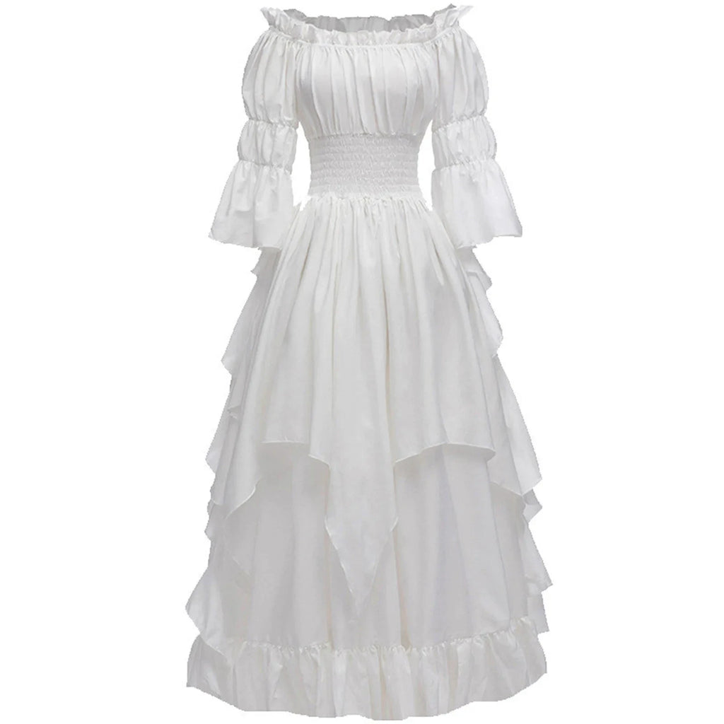 Robe longue style médiéval manches longues encolure élastique - LSDLBoutique