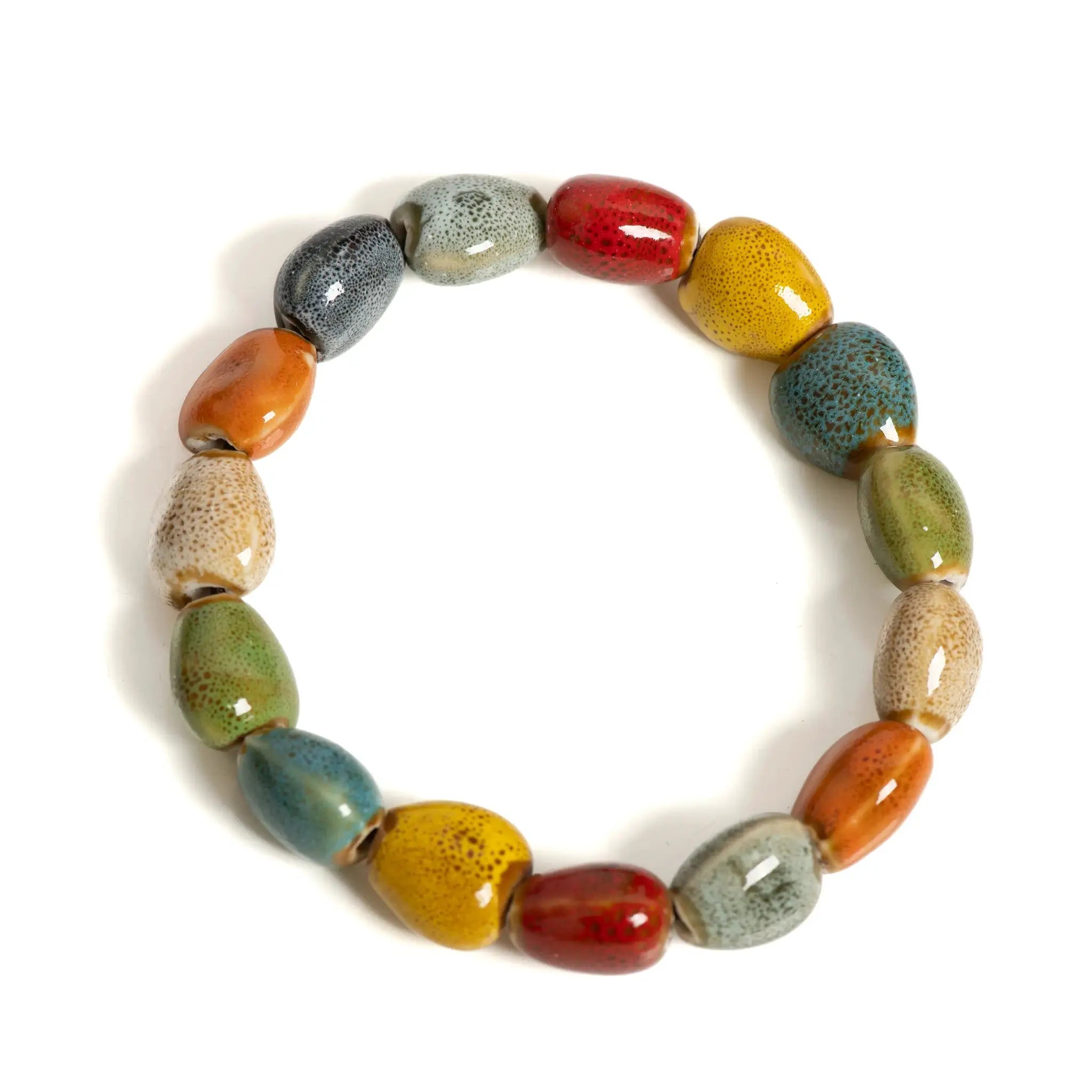Bracelet élastique en perles céramique multicolores, style boho plage
