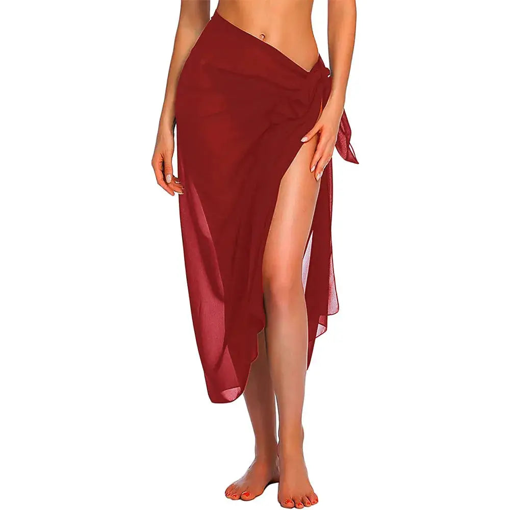 Paréo sarong long en rayonne, rouge bordeaux, cover-up léger, LSDLBoutique, taille unique