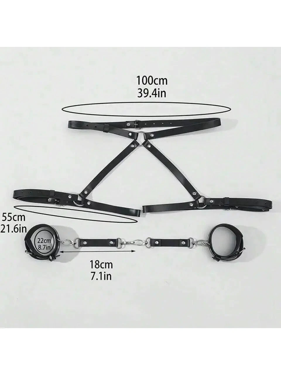 Kit BDSM cuir synthétique – Harnais et menottes ajustables - LSDLBoutique