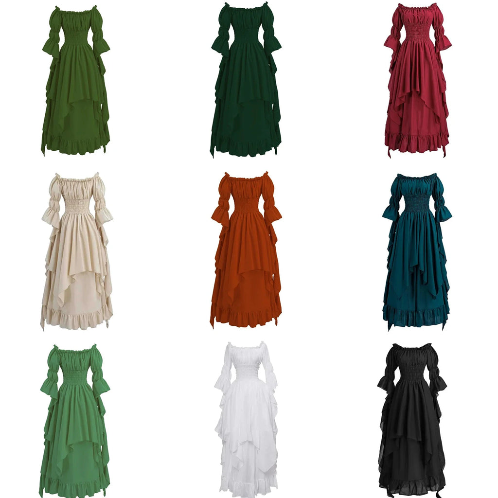 Robe longue style médiéval manches longues encolure élastique - LSDLBoutique