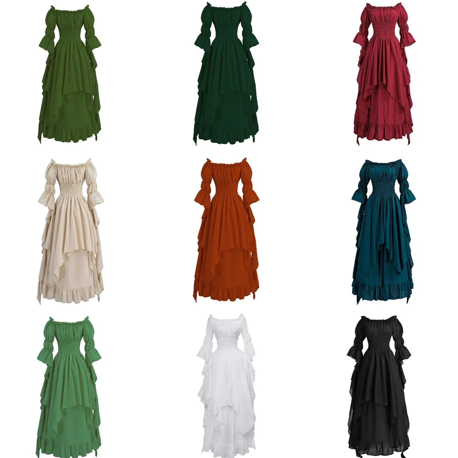 Robe longue style médiéval manches longues encolure élastique - LSDLBoutique