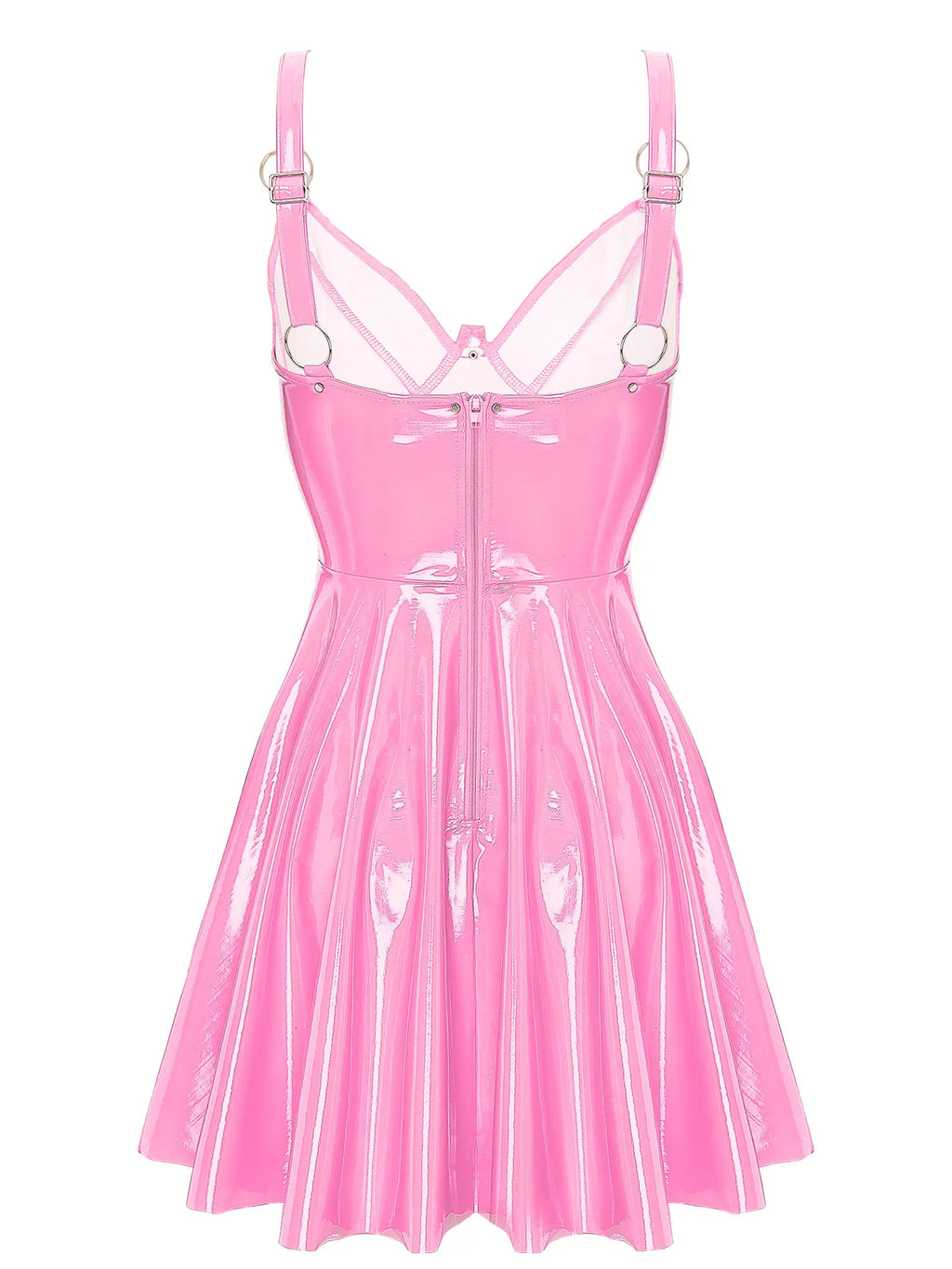 Latex Patent Leather-Effect Dress – Zip-Back, Riveted Rings, Gothic Style