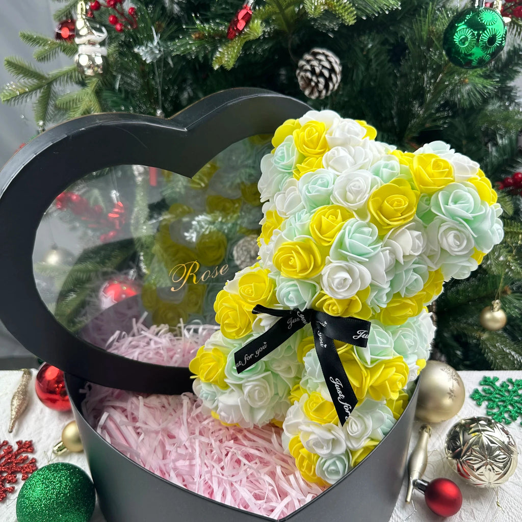 Les Secrets de Léa – Teddybär aus ewigen Rosen mit Schachtel – 25 cm