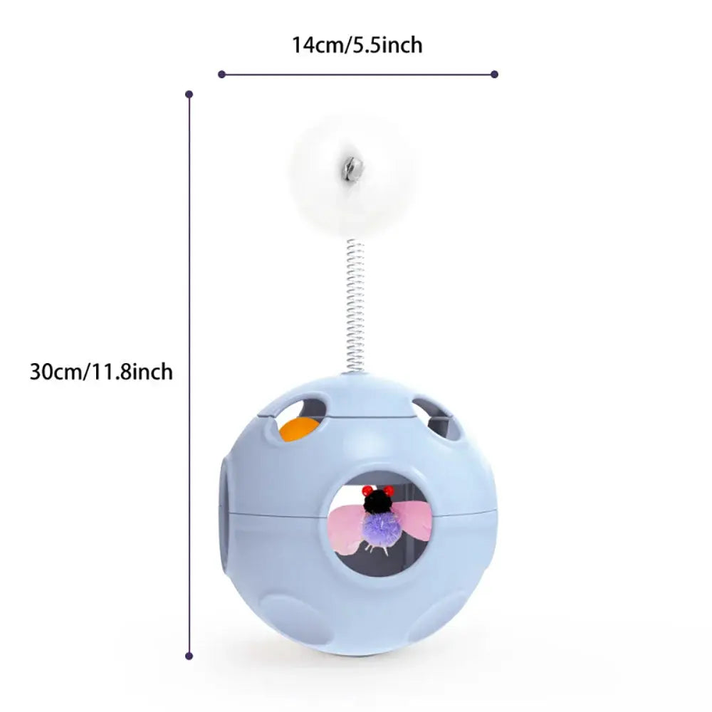 Jouet interactif pour chats, balle puzzle bleue à trous multiples avec abeille factice sur ressort