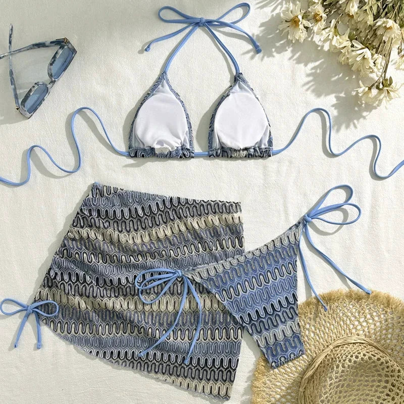 Les Secrets de Léa – Bikini trois pièces motif géométrique – Sweety - LSDLBoutique