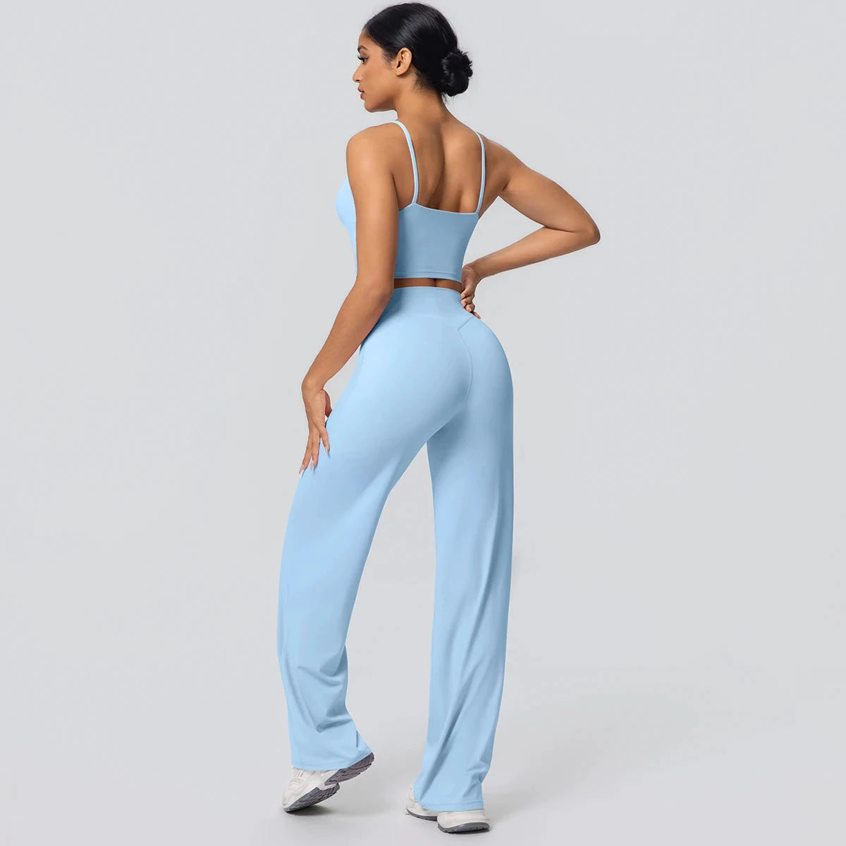 Women's Backless Sports Top and High-Waisted Pants Set