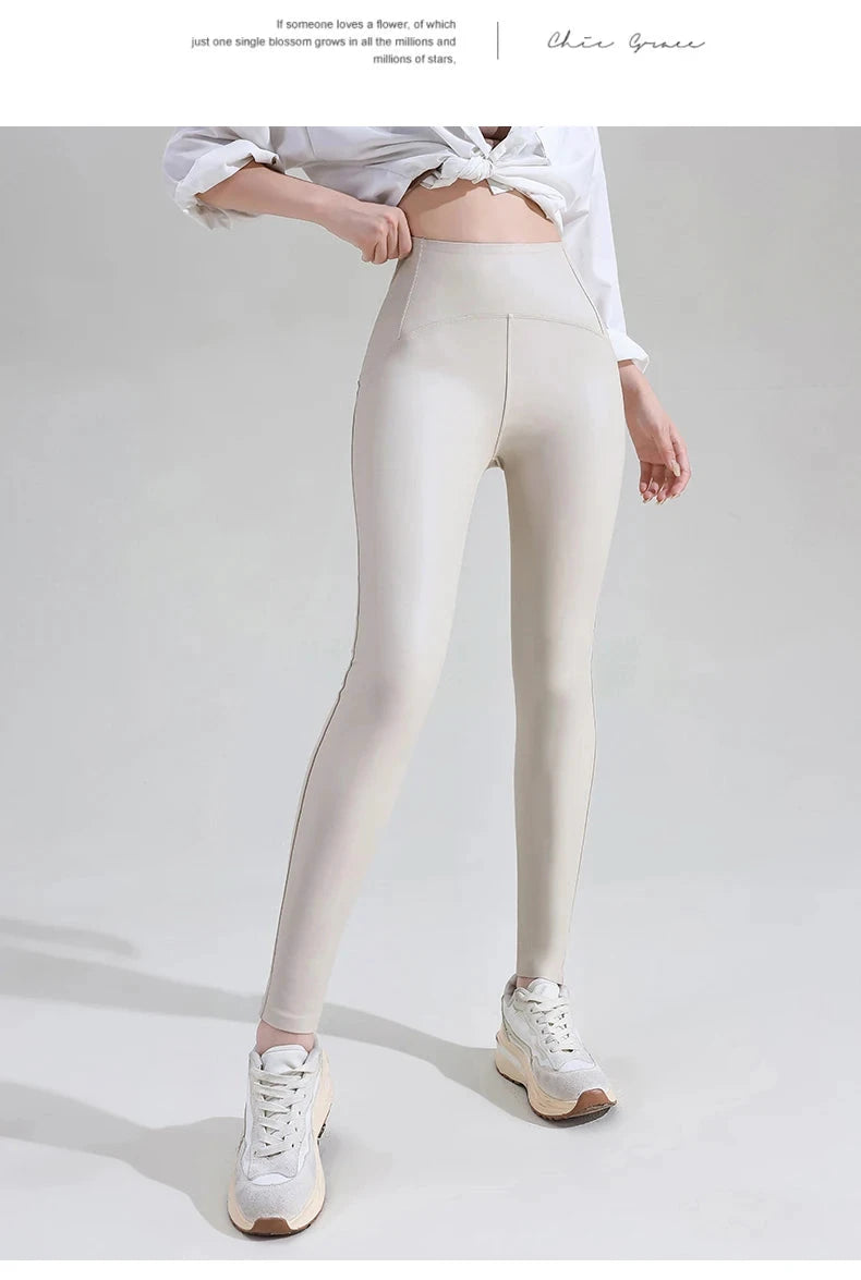 High-Waisted PU Leather Leggings – Snake Print