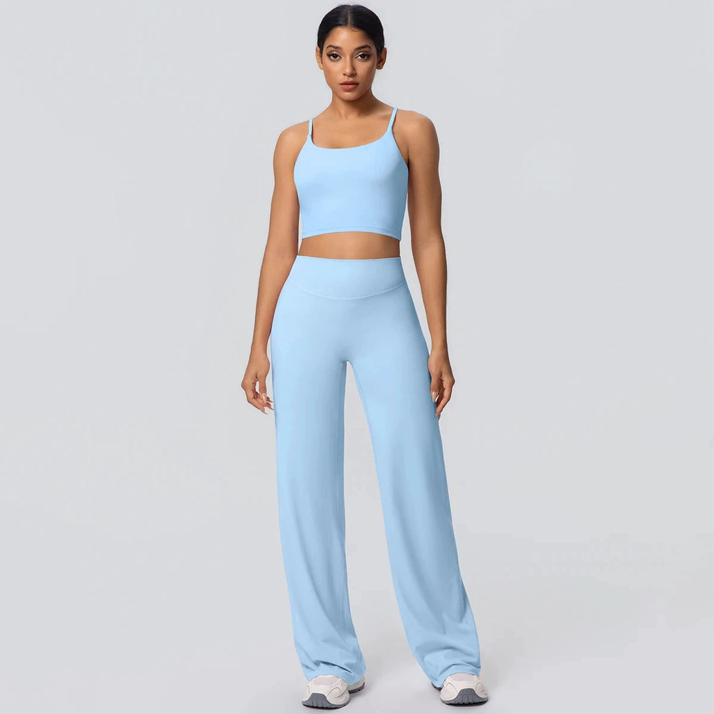 Women's Backless Sports Top and High-Waisted Pants Set