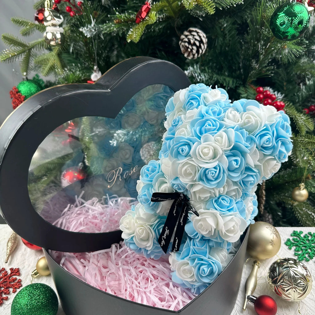 Ourson en roses éternelles avec boîte – 25 cm - LSDLBoutique