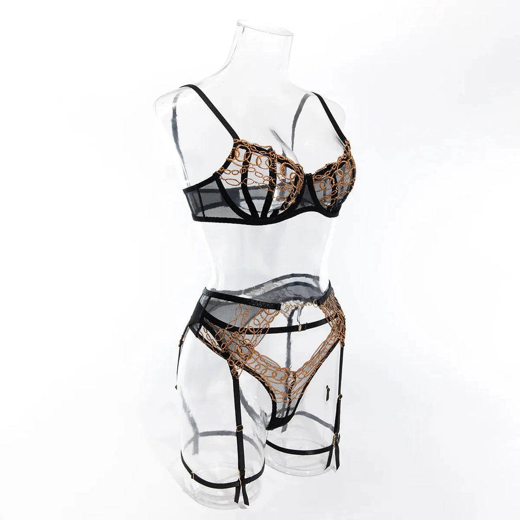 Les Secrets de Léa – Ensemble lingerie 4 pièces dentelle brodée – Katia - LSDLBoutique
