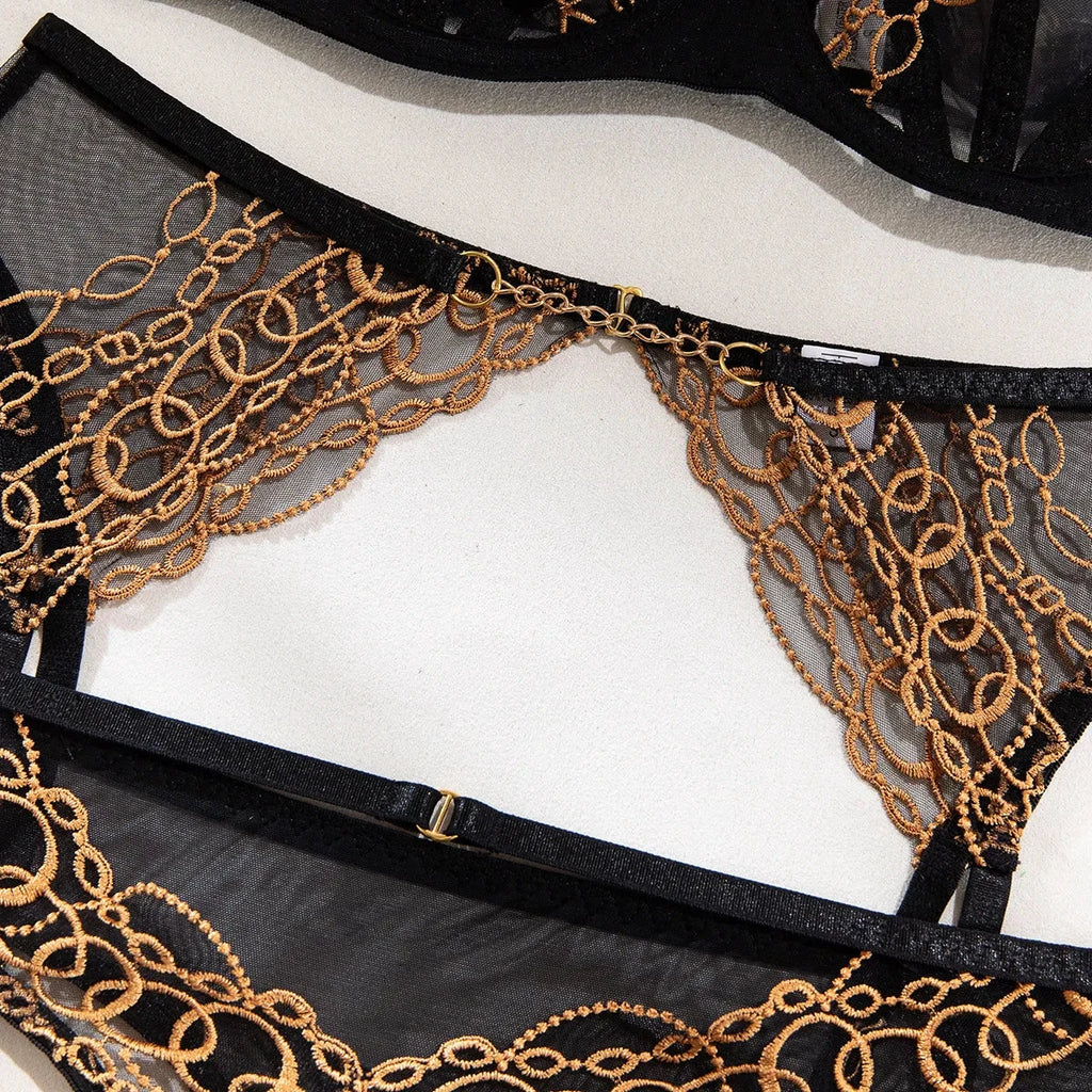 Les Secrets de Léa – Ensemble lingerie 4 pièces dentelle brodée – Katia - LSDLBoutique