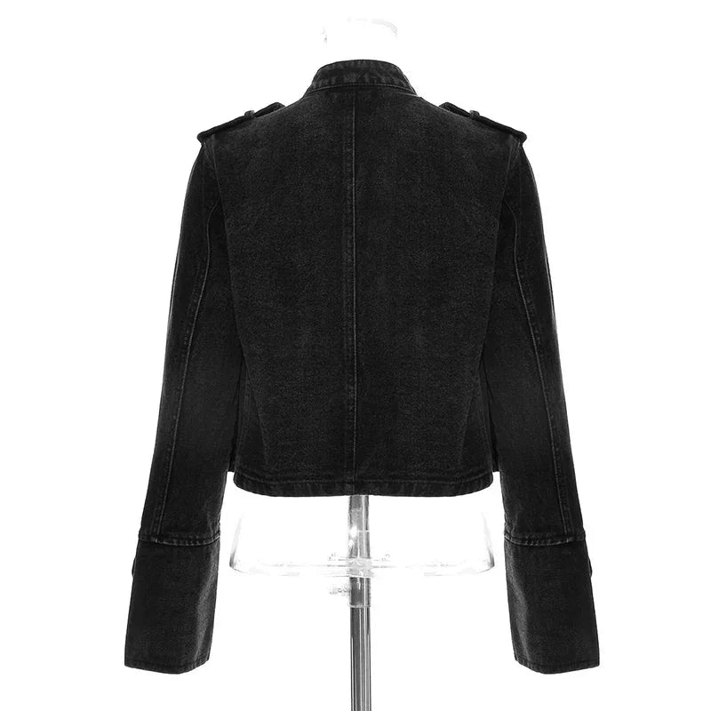 Veste en jean courte fendue à boutons amples - LSDLBoutique