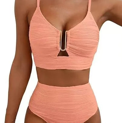 Zweiteiliger High-Waist Triangel-Badeanzug – Pure Color