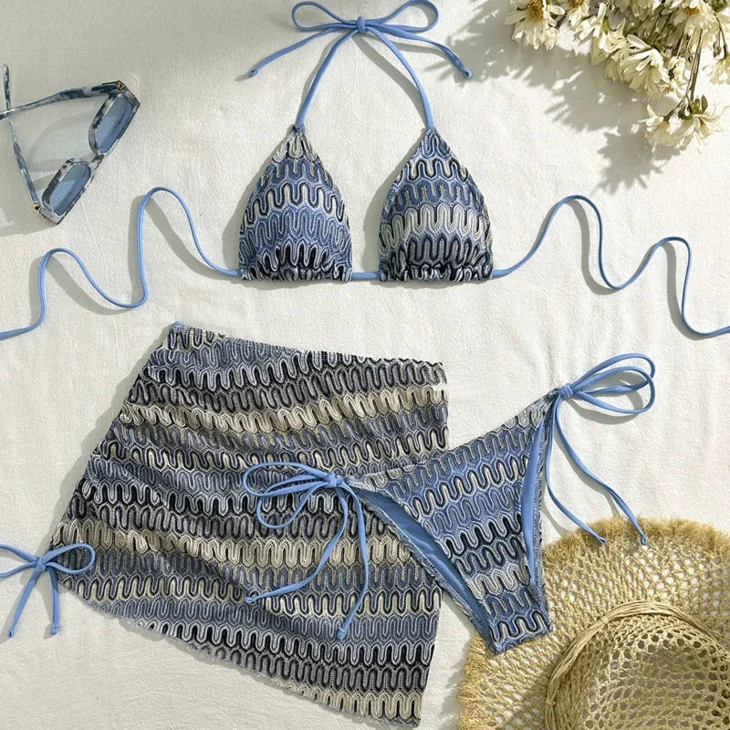 Les Secrets de Léa – Bikini trois pièces motif géométrique – Sweety - LSDLBoutique