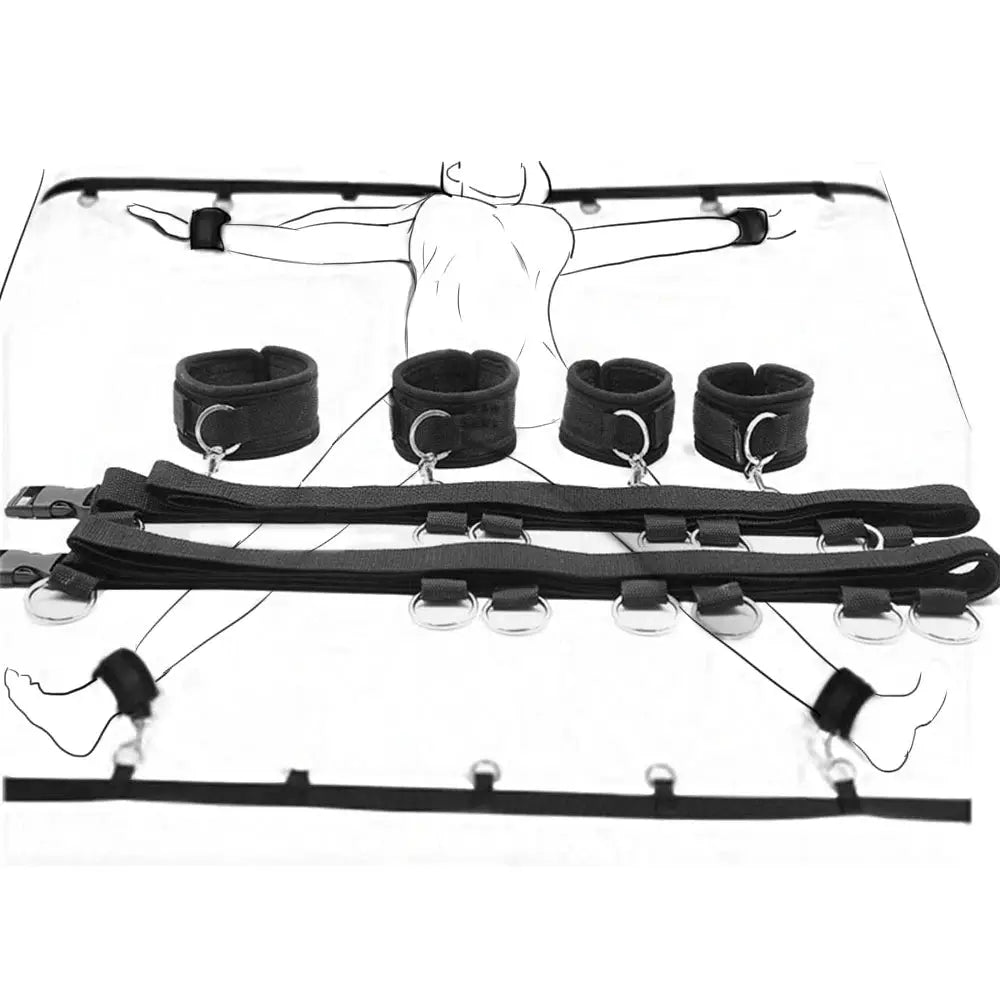 Ensemble de retenue noir: menottes et manchettes de cheville en tissu avec anneaux métal, LSDLBoutique