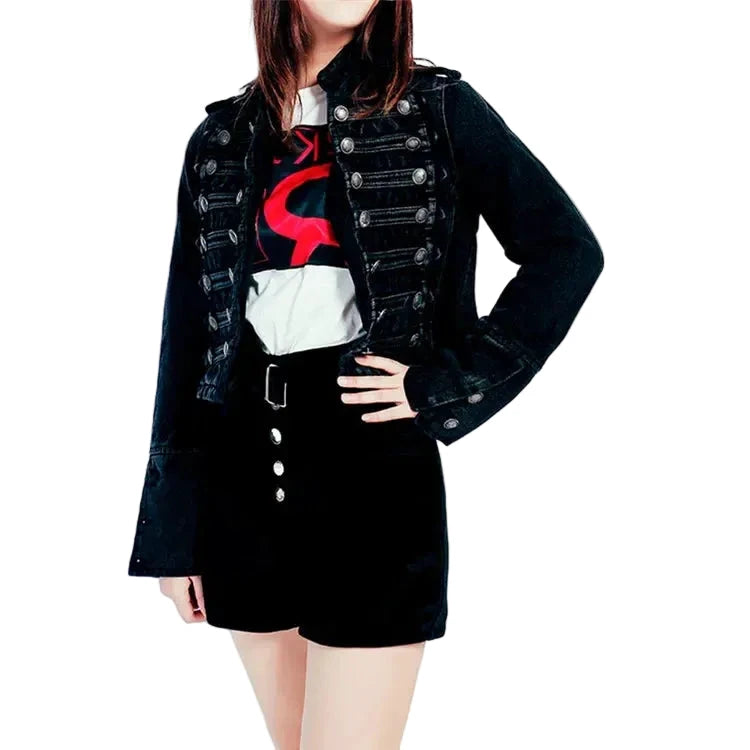 Veste en jean courte fendue à boutons amples - LSDLBoutique