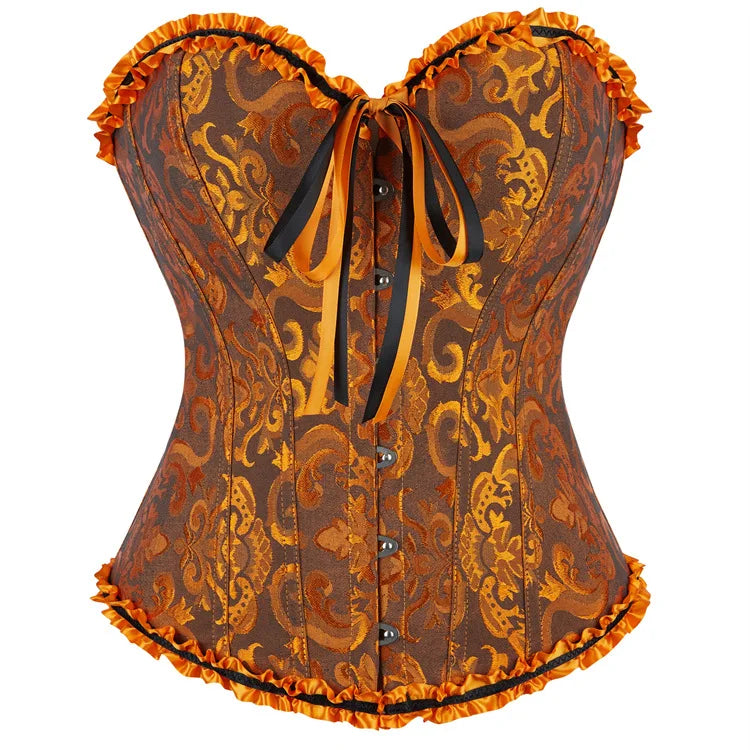 Viktorianisches Corsage-Korsett mit Blumen-Jacquard – Busk-Verschluss vorne