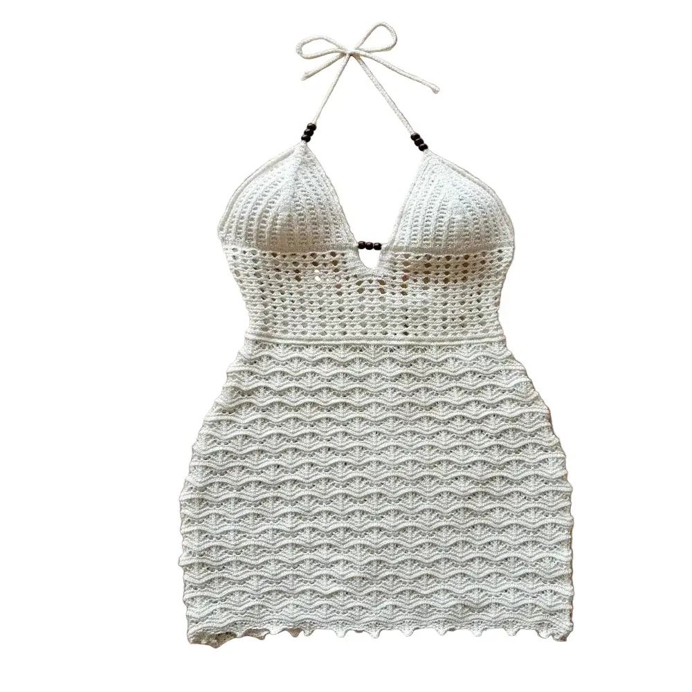Robe d'été courte en maille à perles de bois – Soleia - LSDLBoutique