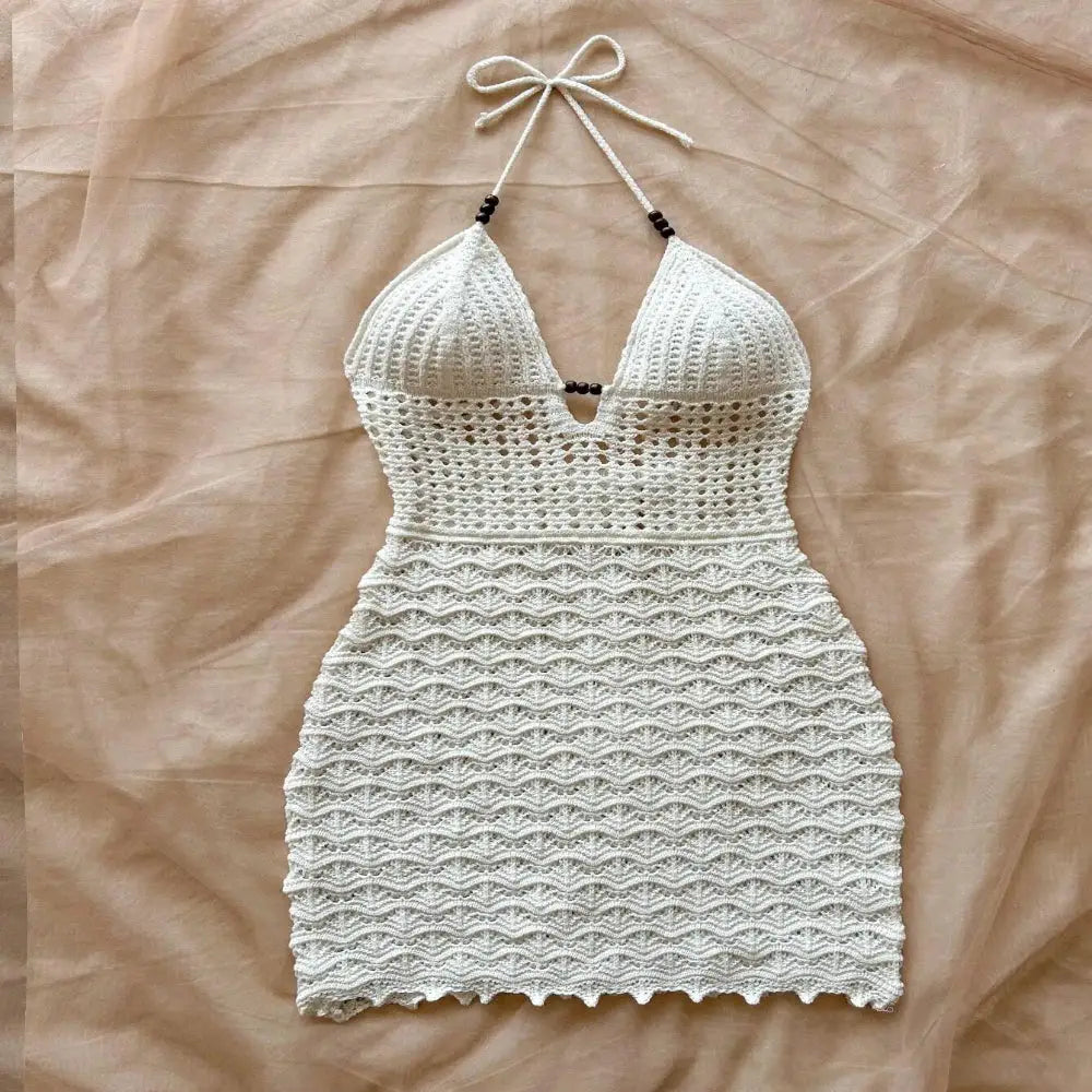 Robe d'été courte en maille à perles de bois – Soleia - LSDLBoutique