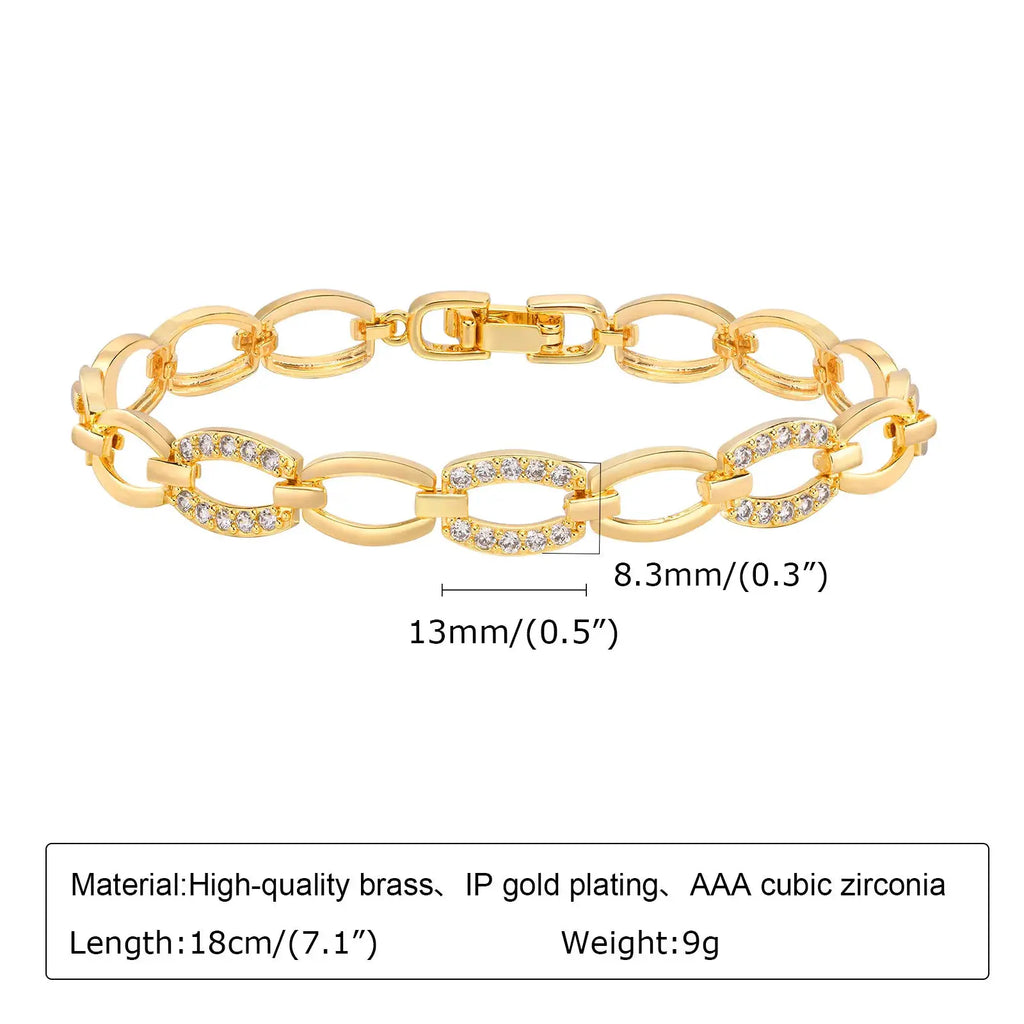 Bracelet trombone réglable LSDLBoutique en acier inoxydable doré, maillons ovales avec zircons cubiques