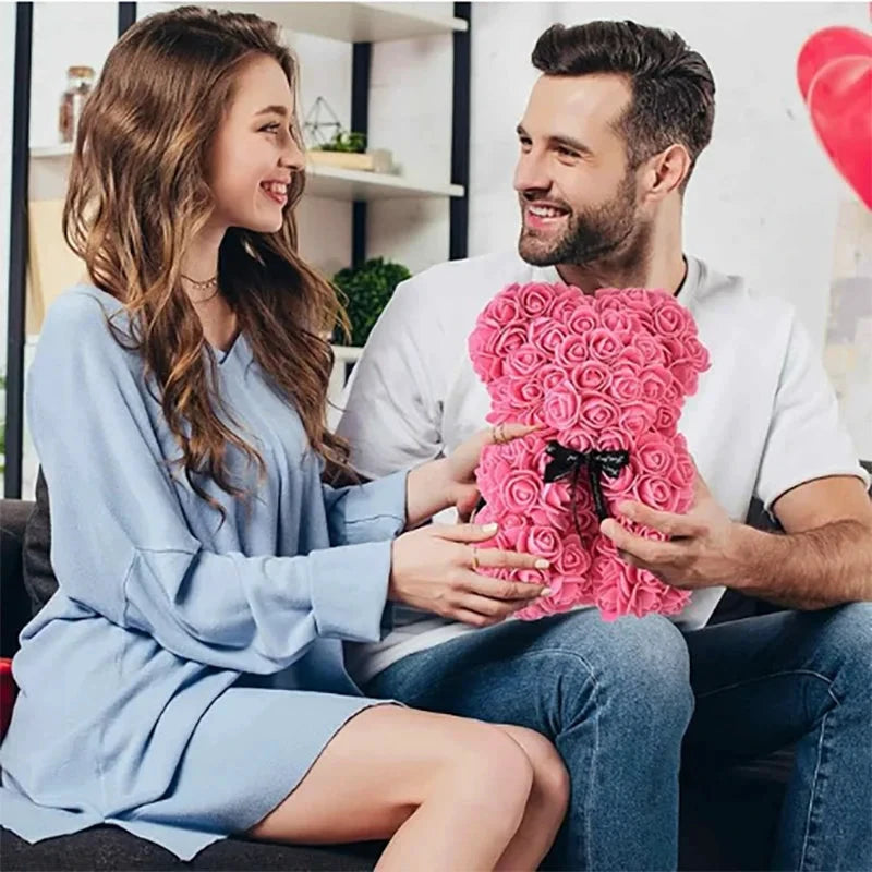 Ourson en roses éternelles avec boîte – 25 cm - LSDLBoutique