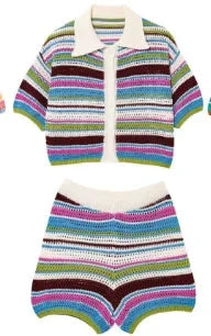 Les Secrets de Léa – Ensemble maille crochet rayé short et polo – Samia - LSDLBoutique