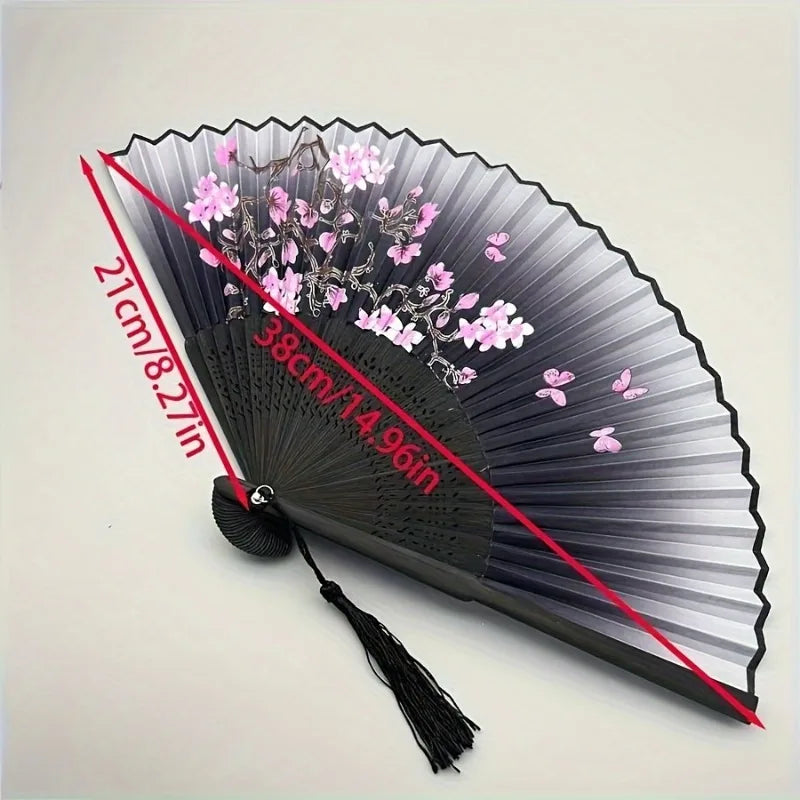 Paper Fan with Cherry Blossom Pattern – Vintage Floral Cherry Blossom Fan