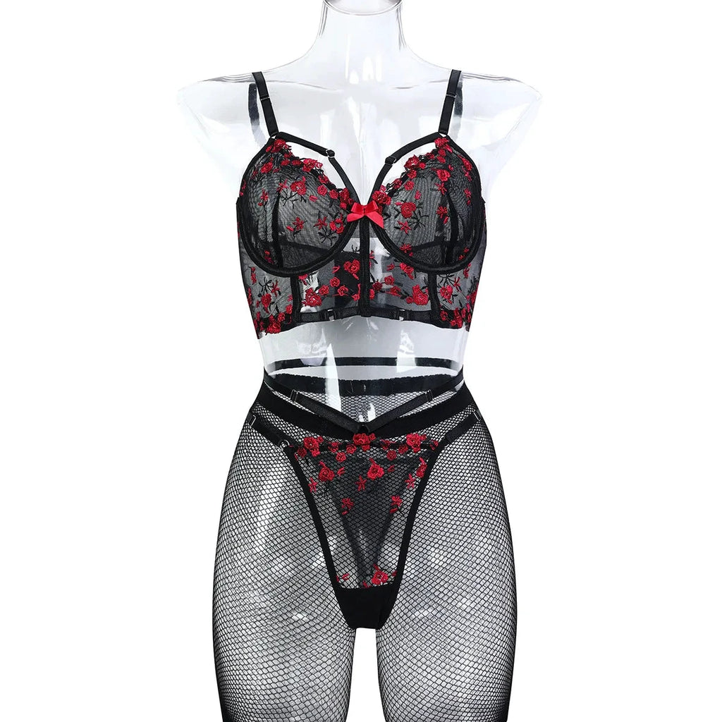 Les Secrets de Léa – Ensemble lingerie corset dentelle noir & rouge – Minnie - LSDLBoutique
