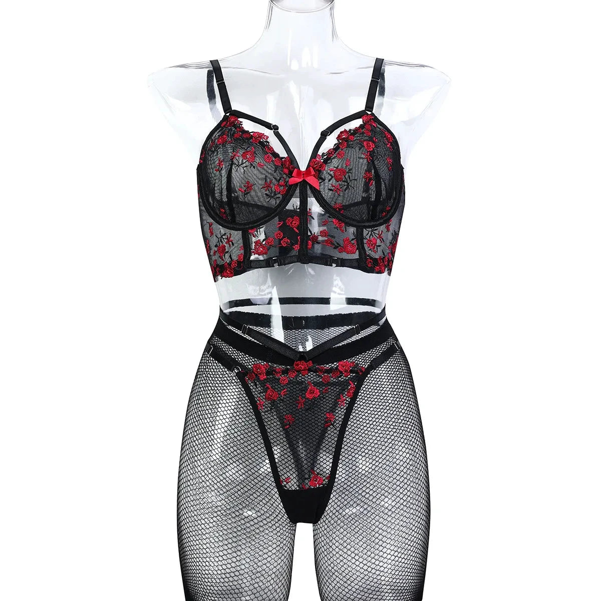 Les Secrets de Léa – Ensemble lingerie corset dentelle noir & rouge – Minnie - LSDLBoutique
